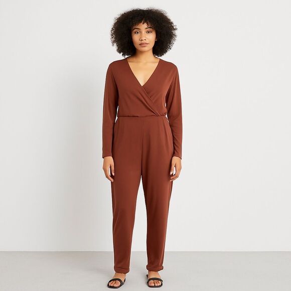 Revolve by Malene Birger Slinky Brown Wrap Front Jumpsuit (no button) - Picture 2 of 11